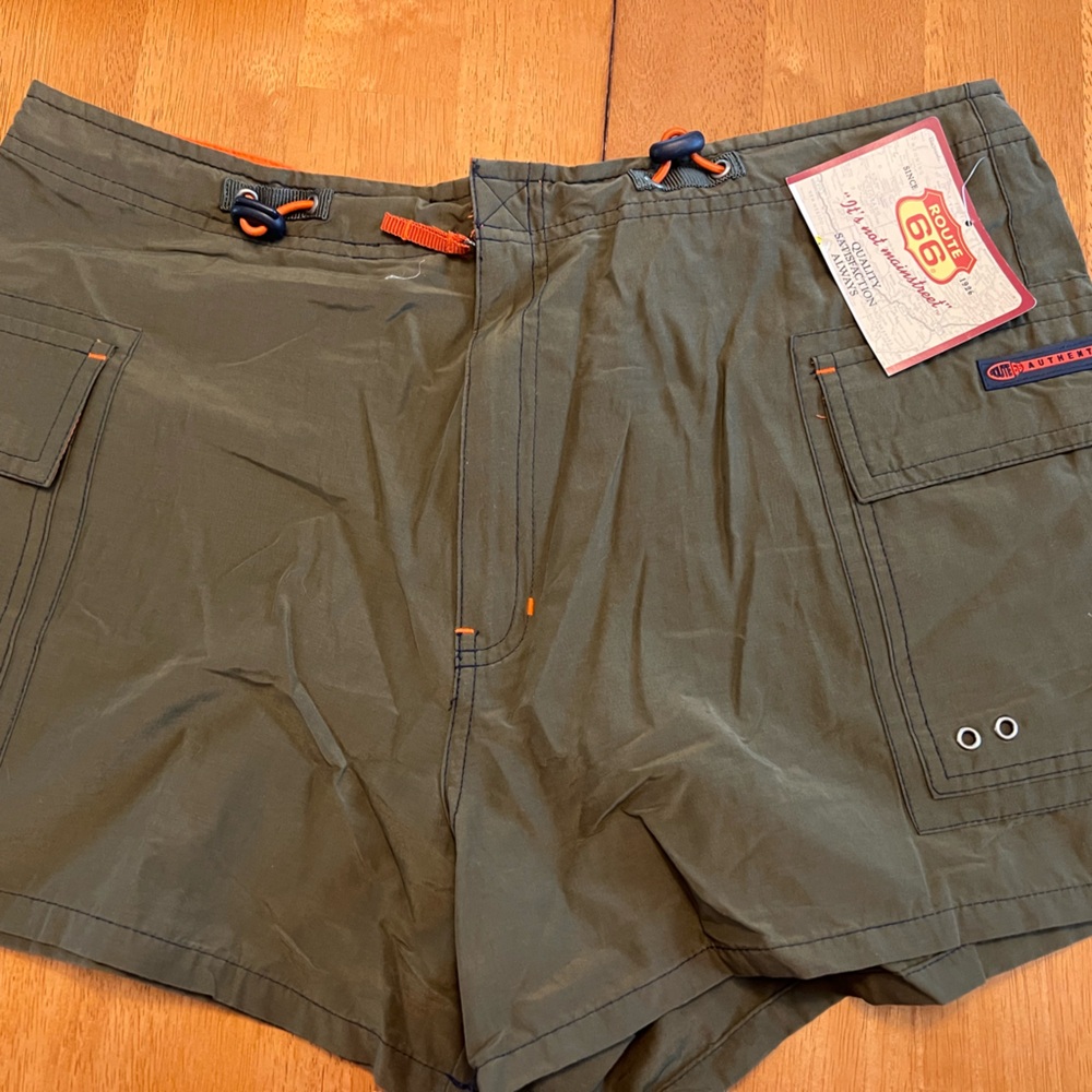Khaki Cargo Shorts with Bold Orange Trim